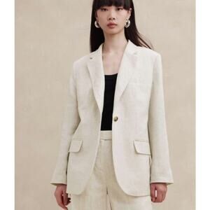 Banana Republic Lina Linen Blend Women's Blazer 4 Cream Minimalist Career Chic